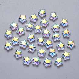 Arricraft Transparent Spray Painted Glass Beads, AB Color Plated, Star, Clear AB, 8x8.5x4mm, Hole: 1mm