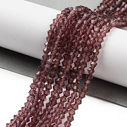 Honeyhandy Imitation Austrian Crystal 5301 Bicone Beads, Faceted Glass Beads Strands, Old Rose, 3x3~3.5mm, Hole: 0.5mm, about 113~115pcs/strand, 36~36.5cm