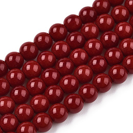 Opaque Solid Color Glass Beads Strands, Round, Dark Red, 4~4.5mm, Hole: 0.8mm, about 97~99pcs/strand, 14.76 inch~14.96 inch(37.5~38cm)