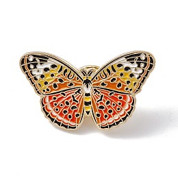 Honeyhandy Butterfly Enamel Pin, Light Gold Alloy Brooch for Backpack Clothes, Orange Red, 18x30x2mm, Pin: 1.3mm