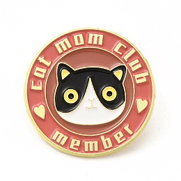 Honeyhandy Cat with Word Enamel Pin, Golden Alloy Brooch for Backpack Clothes, Flat Round, 28.5x1.5mm