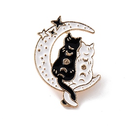 Honeyhandy Moon Star Cats Enamel Pin, Cute Alloy Enamel Brooch for Backpacks Clothes, Light Gold, White, 31.5x22x9.5mm