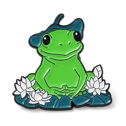 Honeyhandy Frog Enamel Pins, Electrophoresis Black Alloy Brooches, Flower, 29x29.5x1mm