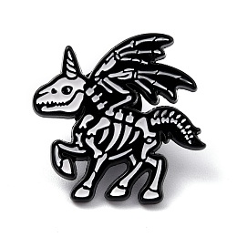 Honeyhandy Alloy Enamel Brooches, Enamel Pin, with Clutches, Unicorn, Electrophoresis Black, White, 26x26.5x9.5mm, Pin: 1.2mm