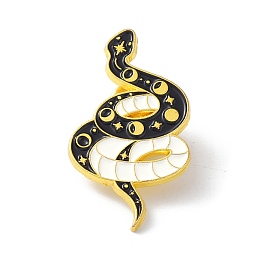 Honeyhandy Snake with Moon & Star Black Art Cool Enamel Pin, Alloy Enamel Brooch for Backpacks Clothes, Golden, White, 32x18x9.5mm, Pin: 1mm