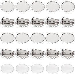 30 Sets Blank Brooches, 304 Stainless Steel Blank Cabochon Brooch Base Settings Brooch Pin Trays with Glass Cabochons for Wedding Jewelry Making DIY Crafts