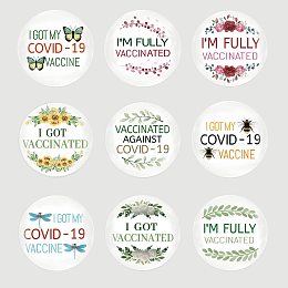 GLOBLELAND 9 Pcs Vaccine Button Pins I Got Vaccinated Nature Mix Pattern for Men's/Women's Brooches or Doctors, Nurses, Hospitals, 2-1/4 Inch