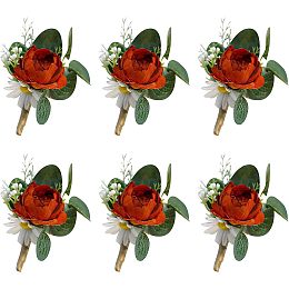 GORGECRAFT 6Pcs Red Wedding Boutonniere Groom and Groomsmen Artificial Corsage Boutonniere with Pins for Wedding Ceremony Anniversary Dinner Party Vintage Wedding Decoration Bridal Accessories