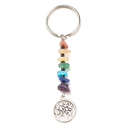 Honeyhandy Natural & Synthetic Gemstone Beaded Keychains, with Alloy Pendants & Glass Beads, Iron & 304 Stainless Steel Findings, Tree, 8.3cm