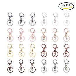 PandaHall Elite 32 Pcs Alloy Lobster Clasp Swivel Lanyard Snap Hook with Key Ring 8 Colors 68x30mm