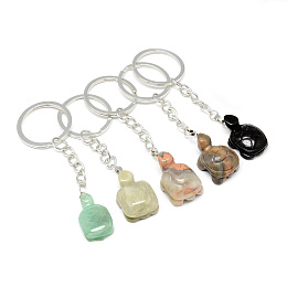 Honeyhandy Synthetic & Natural Gemstone Keychain, with Iron Findings, Tortoise, Platinum, 87~90mm