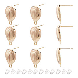 ARRICRAFT 10Pcs Teardrop Brass Stud Earring Findings, Nickel Free, with Horizontal Loop & 20Pcs Plastic Ear Nuts, Real 18K Gold Plated, 18x11mm, Hole: 1.6mm, Pin: 0.8mm