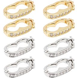 CHGCRAFT 8Pcs 2 Colors Brass Enhancer Shortener Clasps Interchangeable Bail Clasp Peanut Pearl Click Clasp Connector with Rhinestone for 0.39 inch(10mm) Pearl Gemstone Bead Necklace Jewelry Making