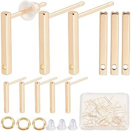 CREATCABIN 1 Box 30Pcs Real 18K Gold Plated Brass Rectangle Ear Stud with Loop Post Earring Findings with 30Pcs Jump Rings 100Pcs Ear Nuts for Women DIY Jewelry Making Accessories Supplies