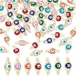 DICOSMETIC 70Pcs Horse Eye Connectors 7 Colors Evil Eye Bead Charms Brass Link Charms with Double Loops 18K Real Gold Plated Enamel Eye Linking Pendants for Jewelry Making, Hole: 1mm