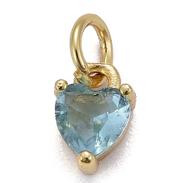 Honeyhandy Brass Micro Pave Cubic Zirconia Charms, Long-Lasting Plated, Real 18K Gold Plated, Heart, Pale Turquoise, 8x5x3.5mm, Hole: 3mm