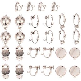 60 Pieces Round Flat Back Tray Earring Clips Non-Pierced Earring Setting Components,Clip-on Earring Findings in 3 Colors with 60 Pieces Earring Pads for DIY Earring Jewelry Making 