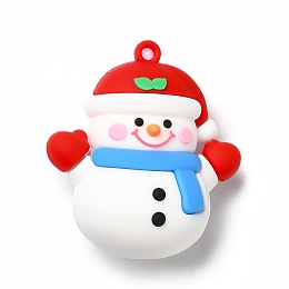 Honeyhandy Christmas PVC Plastic Pendants, Snowman, White, 48x44x24mm, Hole: 3mm