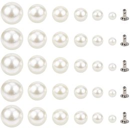 NBEADS 320 Sets ABS Plastic Imitation Pearl Rivet Studs, 6 Different Sizes Embellished Round Pearl Rivets Leathercraft Rapid Rivets Studs Buttons for Purse Bags Shoes Leather Craft Repairs Decor