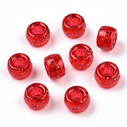 Honeyhandy Transparent Plastic Beads, with Glitter Powder, Barrel, FireBrick, 9x6mm, Hole: 3.8mm, about 1900pcs/500g