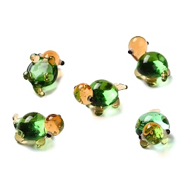 Honeyhandy Handmade Lampwork Home Decorations, 3D Turtle Ornaments for Gift, Green, 21~21.5x12x13~13.5mm