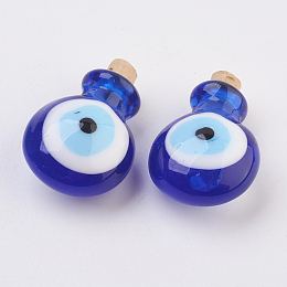 Honeyhandy Handmade Lampwork Perfume Bottle Pendants, Essential Oil Bottle, Evil Eye, Blue, 29.5~30mm, Hole: 5~5.5mm, Bottle Capacity: 0.5~1ml(0.017~0.03 fl. oz)