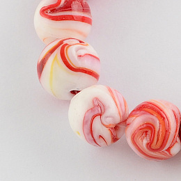 Honeyhandy Handmade Lampwork Beads, Round, Orange Red, 14mm, Hole: 1~2mm