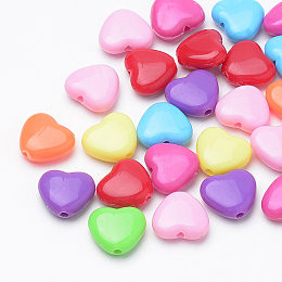 Honeyhandy Acrylic Beads, Heart, Mixed Color, 10x11x4mm, Hole: 1.5mm, about 1250pcs/500g