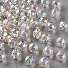 Honeyhandy Transparent Acrylic Beads, AB Color Plated, Round, Clear, 8x7mm, Hole: 2mm, about 1745pcs/500g