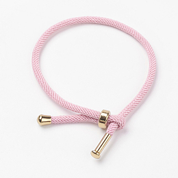 Honeyhandy Cotton Twisted Cord Bracelet Making, with Stainless Steel Findings, Golden, Pink, 9 inch~9-7/8 inch(23~25cm), 3mm