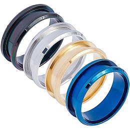 NBEADS 4 Pcs 4 Colors Grooved Inlay Ring, 20mm Round Blank Stainless Steel Finger Ring for DIY Jewelry Making