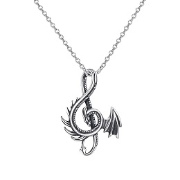 Honeyhandy Alloy Musical Note with Dragon Pendant Necklace for Men Women, Platinum, 20.08 inch(51cm)