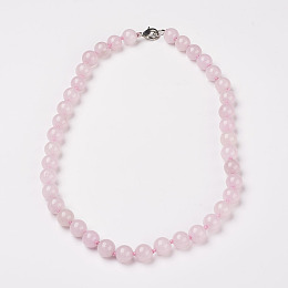 Honeyhandy Natural Rose Quartz Beads Necklaces, with Brass Lobster Claw Clasps, Round, 17.7 inch(45cm) long, beads: 8mm.