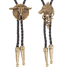 GORGECRAFT 2 Styles Leather Bolo Tie Necktie Horse Cow Wolf Chain Western Cowboy Rope Cord Pendant Necklace Braided Jewelry Halloween Costume Accessories for Men Rodeo Wedding