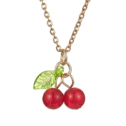 Honeyhandy Natural Dyed Malaysia Jade Cherry Pendant Necklaces, with 304 Stainless Steel Chains, Golden, 16.02 inch(40.7cm)