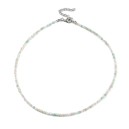 Honeyhandy Bling Glass Beaded Necklace for Women, Light Green, 16.93 inch(43cm)