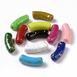 Honeyhandy Opaque Acrylic Beads, with Glitter Powder, Curved Tube, Mixed Color, 34.5x13.5x11.5mm, Hole: 3.1mm