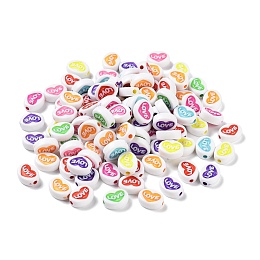 Opaque Acrylic Beads, Oval with LOVE Heart, Mixed Color, 9.5x12.5x4.5mm, Hole: 2mm, about 1162pcs/500g