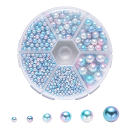 Honeyhandy Rainbow Acrylic Imitation Pearl Beads, Gradient Mermaid Pearl Beads, No Hole, Round, Sky Blue, 80x20mm, 2.5mm/3mm/4mm/5mm/6mm/8mm, 1253pcs/box