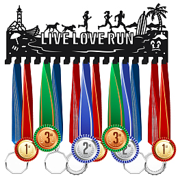 SUPERDANT Fashion Iron Medal Hanger Holder Display Wall Rack, with Screws, Word Live Love Run, Beach Theme Pattern, 150x400mm