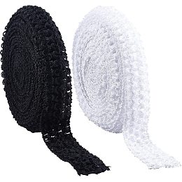 GORGECRAFT 2 RollsX 5.5 Yards Wide Elastic Crochet Headband Ribbon 1.2" Crochet Stretch Trim Fabric for Hair Accessories Tube Top, Black and White