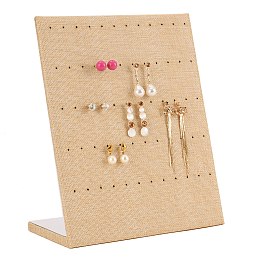 Honeyhandy Rectangle Linen Slant Back Earring Display Stands, Jewelry Organizer Holder for Earring Storage, BurlyWood, 20x25cm