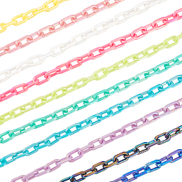 SUPERFINDINGS 20 Strands 10 Colors Acrylic Opaque Cable Chains, AB Color, Oval, Mixed Color, 13x8x2mm, about 1.64 Feet(0.5m)/color