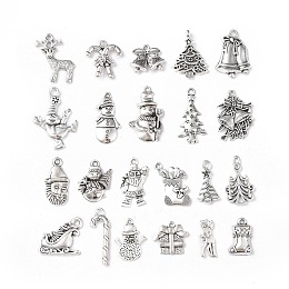 Tibetan Style Alloy Pendants, Christmas Theme Mixed Shapes Charms, Antique Silver, 18~25x7~19x2~3mm, Hole: 1.6mm, 20pcs/set