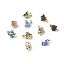 Honeyhandy Electroplate Glass Charms, with Brass Ball Head Pins, Triangle, Cornflower Blue, 8x6x4.5mm, Hole: 1.8mm