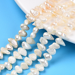Honeyhandy Natural Cultured Freshwater Pearl Beads Strands, Two Sides Polished, Nuggets, Creamy White, 4.5~6x5~10x3~5mm, Hole: 0.7mm, about 69~75pcs/strand, 14.76 inch~15.55 inch(37.5~39.5cm)