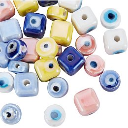 arricraft 40 Pcs Evil Eye Ceramic Beads, Cube & Flat Round Evil Eye Spacer Beads Handmade Evil Eye Charms for Jewelry Necklace Bracelet Earring Making