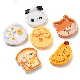 Honeyhandy Opaque Resin Decoden Cabochons, Bread & Banana & Panda, Mixed Shapes, Mixed Color, 17.5~25x24~31x7~7.5mm