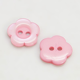 Honeyhandy Resin Buttons, Dyed, Flower, Pink, 12x2.5mm, Hole: 1mm