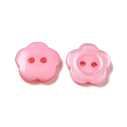 Honeyhandy Resin Buttons, Dyed, Flower, Pink, 15x3mm, Hole: 1mm